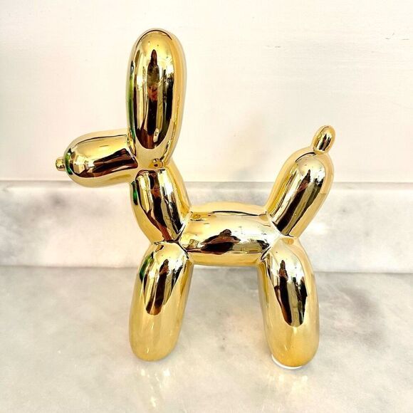 NWT Metallic Yellow Balloon Dog High Quality Ceramic Art Figurine - Picture 3 of 4